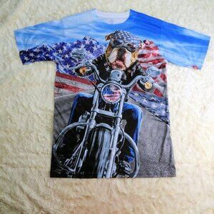 Patriotic Bulldog Motorcycle Athletic Shirt Small